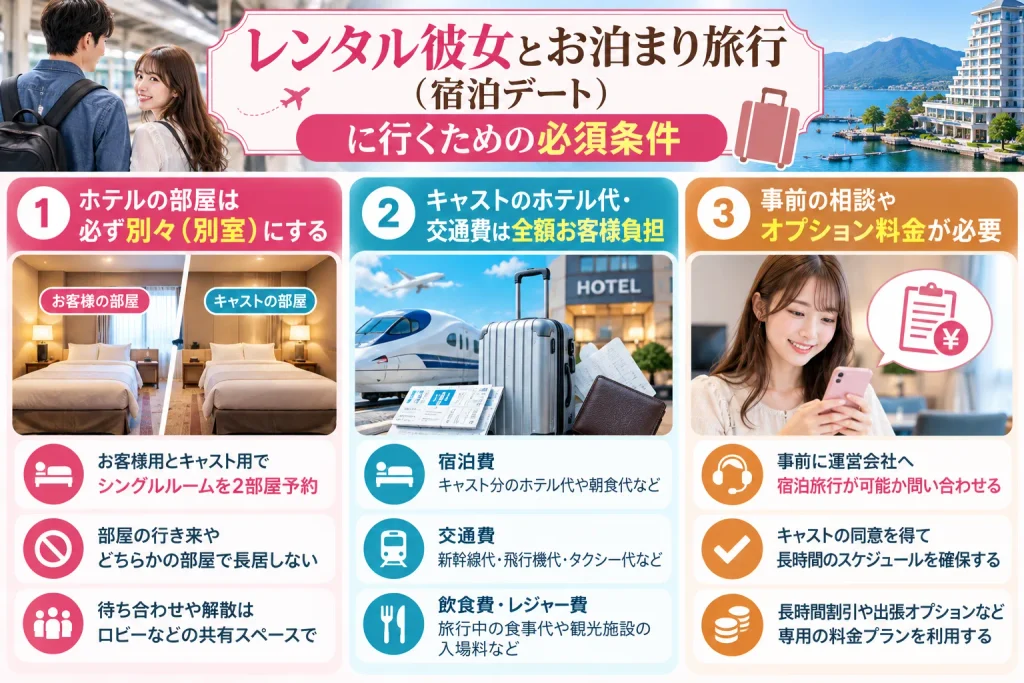 レンタル彼女とお泊まり旅行(宿泊デート)に行くための必須条件