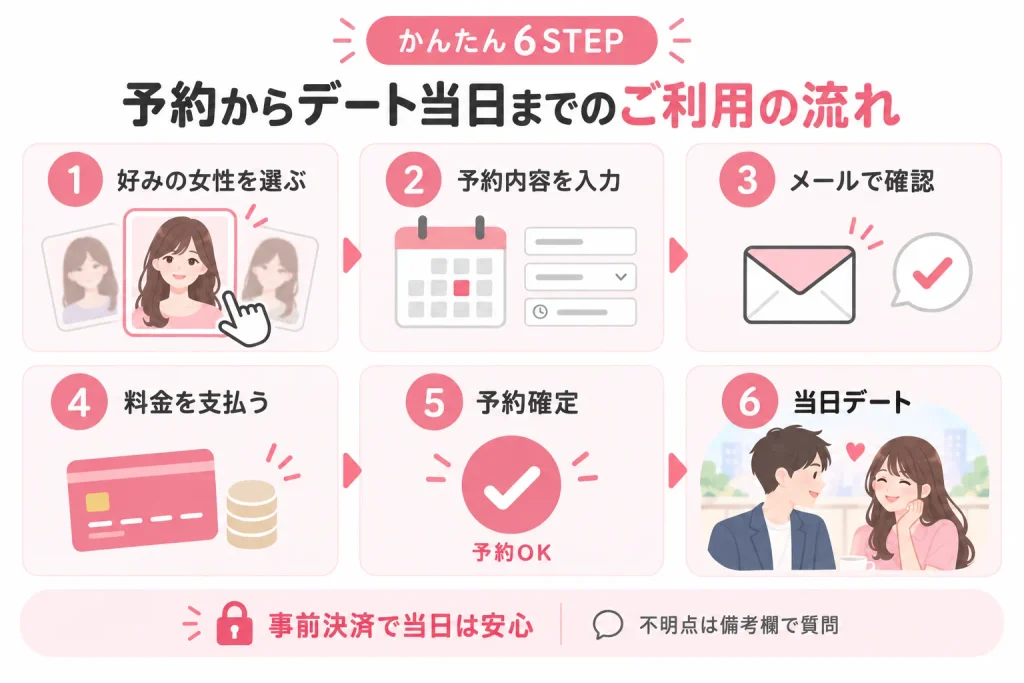 予約からデート当日までの「ご利用の流れ」