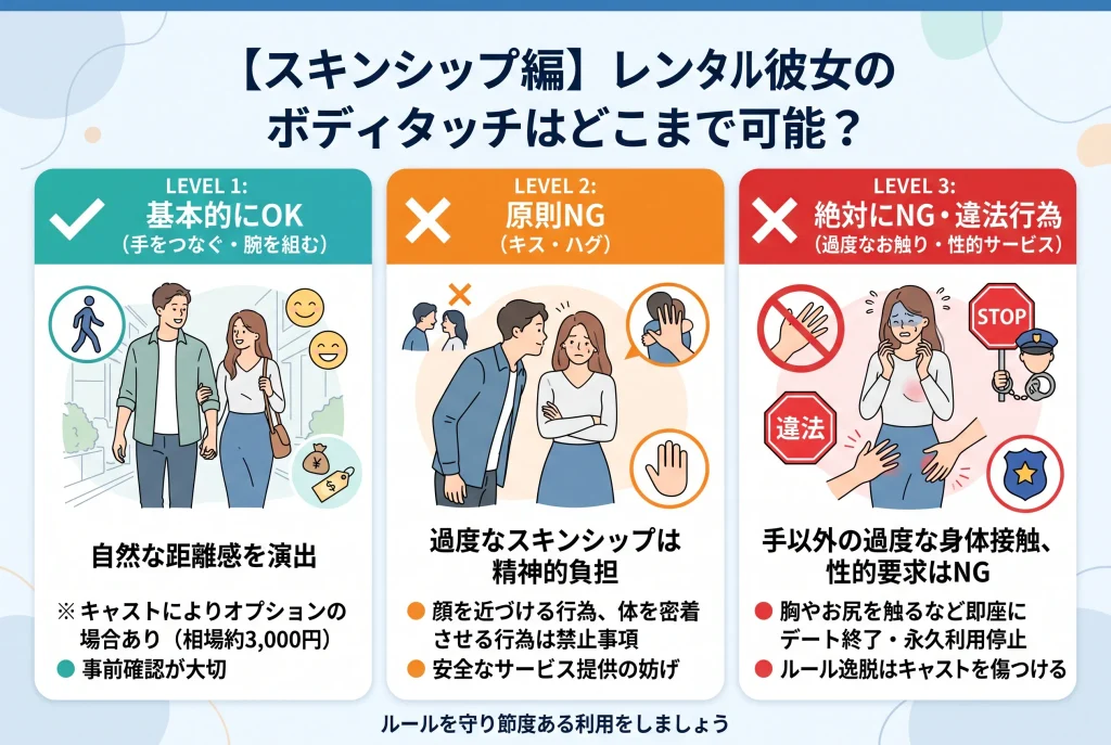 【スキンシップ編】レンタル彼女のボディタッチはどこまで可能?