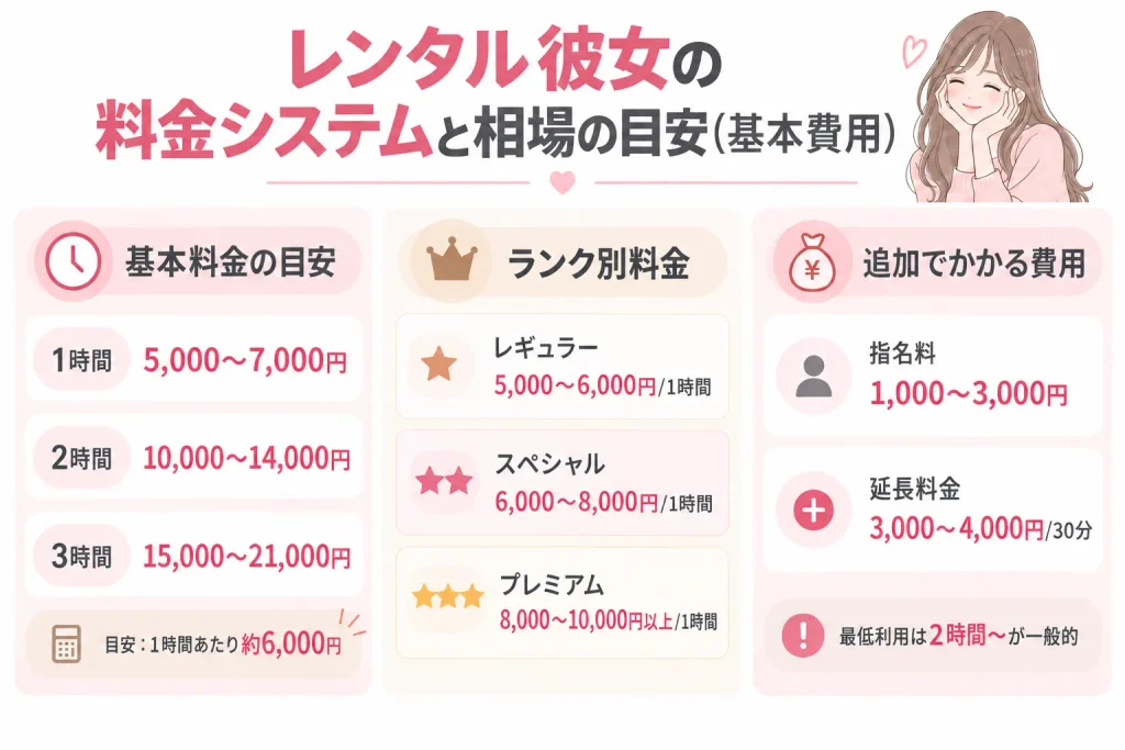 レンタル彼女の料金システムと相場の目安（基本費用）