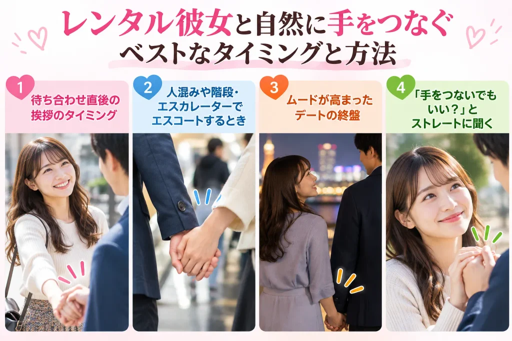 レンタル彼女と自然に手をつなぐベストなタイミングと方法
