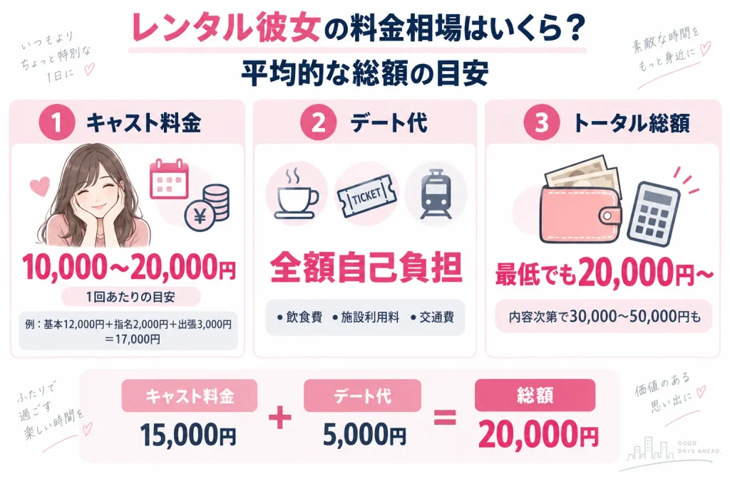 レンタル彼女の料金相場はいくら?平均的な総額の目安