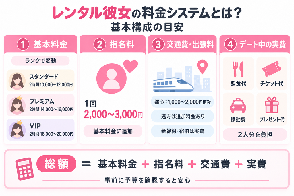 レンタル彼女の料金システムとは?基本構成の目安