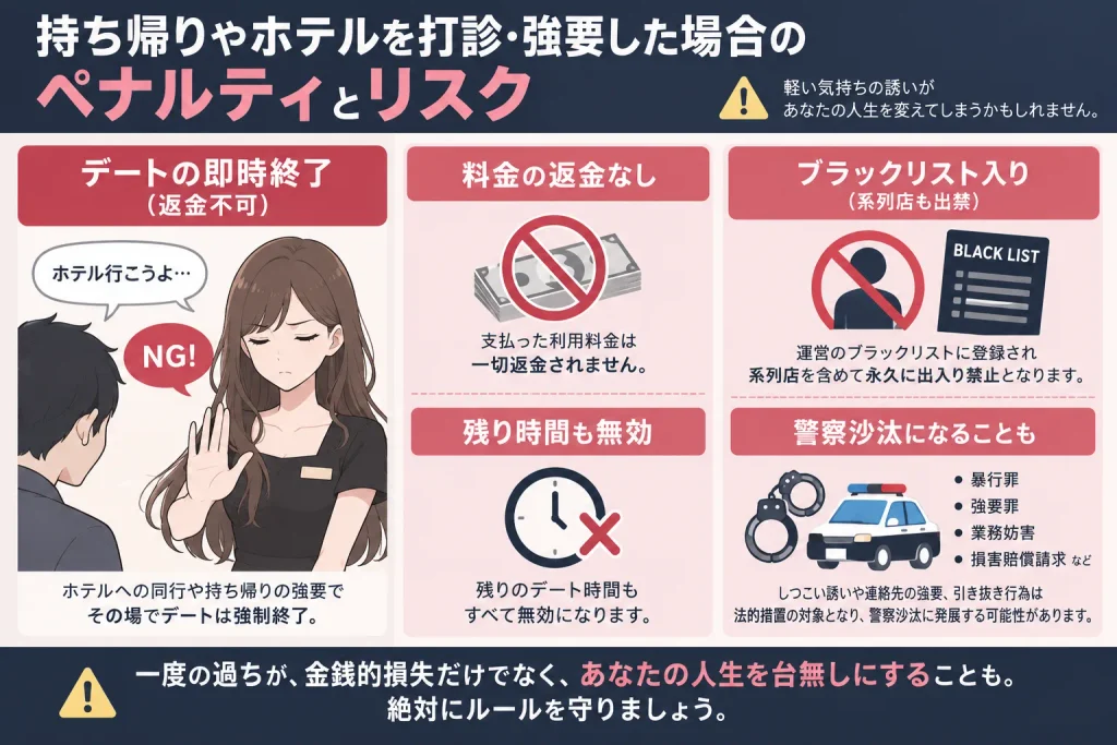 持ち帰りやホテルを打診・強要した場合のペナルティとリスク